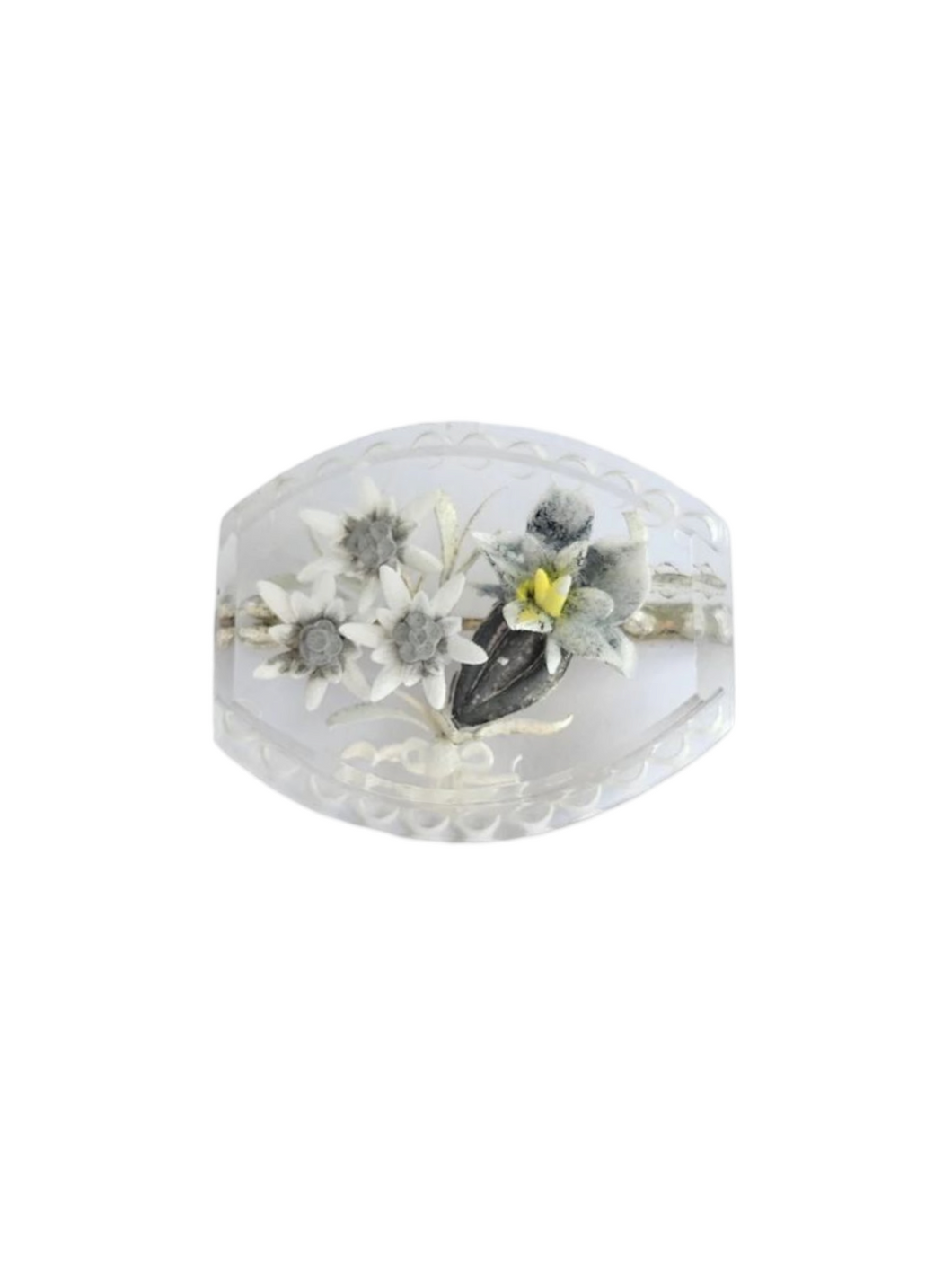 1930s Reverse Carved Lucite Alpine Flower Edelweiss Brooch