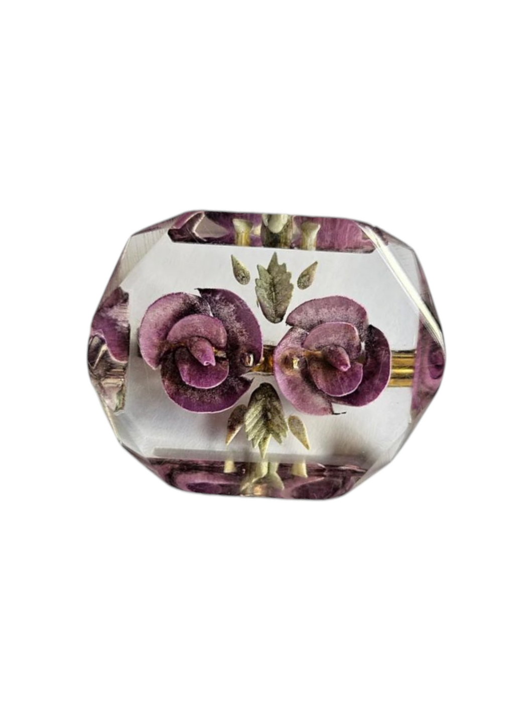 1940s Lilac Flower Reverse Carved Lucite Brooch