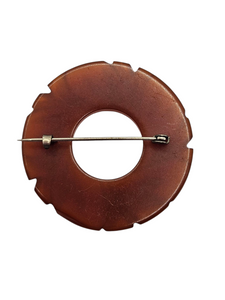 1940s Rust Bakelite Carved Circle Brooch