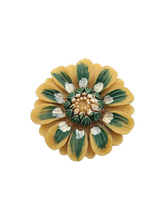 Load image into Gallery viewer, 1940s Green and Yellow Celluloid Flower Brooch
