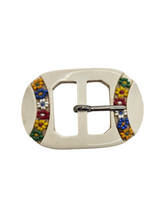 Load image into Gallery viewer, 1940s White and Multi Celluloid Flower Buckle

