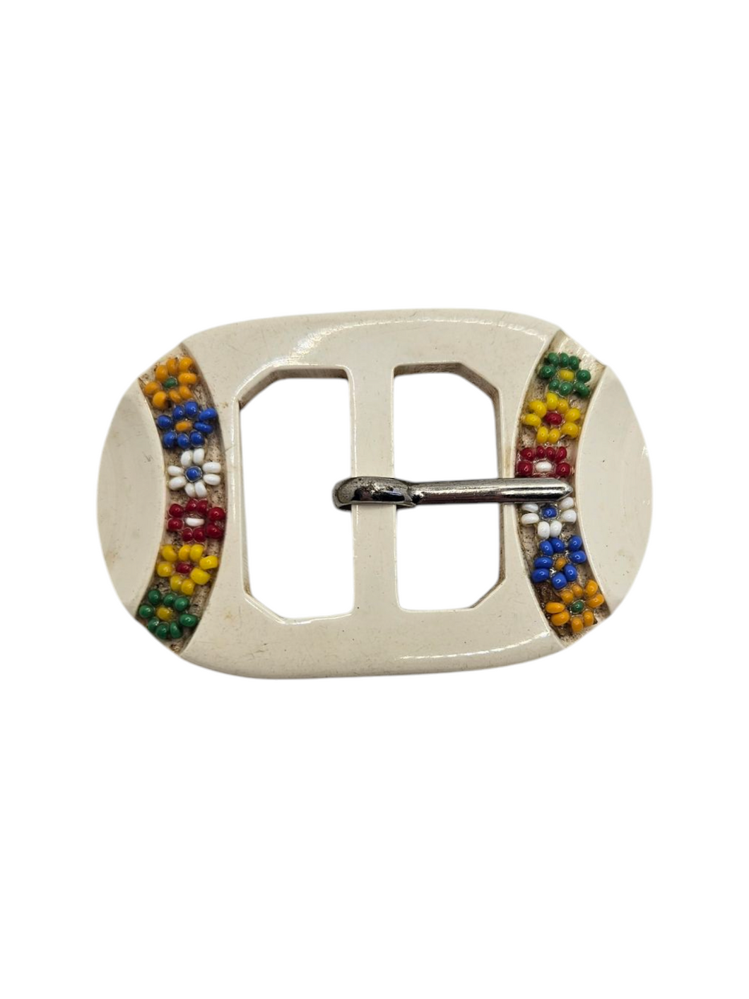 1940s White and Multi Celluloid Flower Buckle