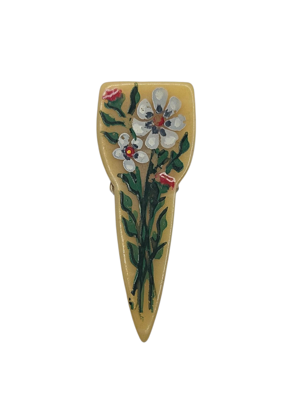 1940s Painted Flower Celluloid Dress Clip
