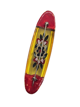 Load image into Gallery viewer, 1940s Bakelite/Lucite Reverse Carved Yellow and Red Flower Brooch
