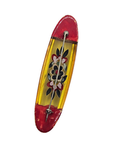 1940s Bakelite/Lucite Reverse Carved Yellow and Red Flower Brooch