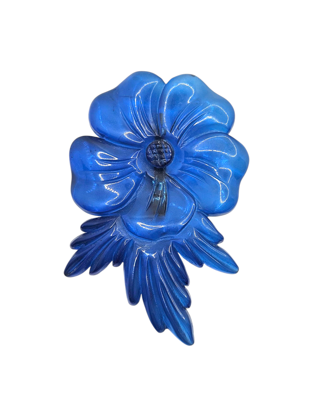 1940s Bright Blue Lucite Flower Brooch