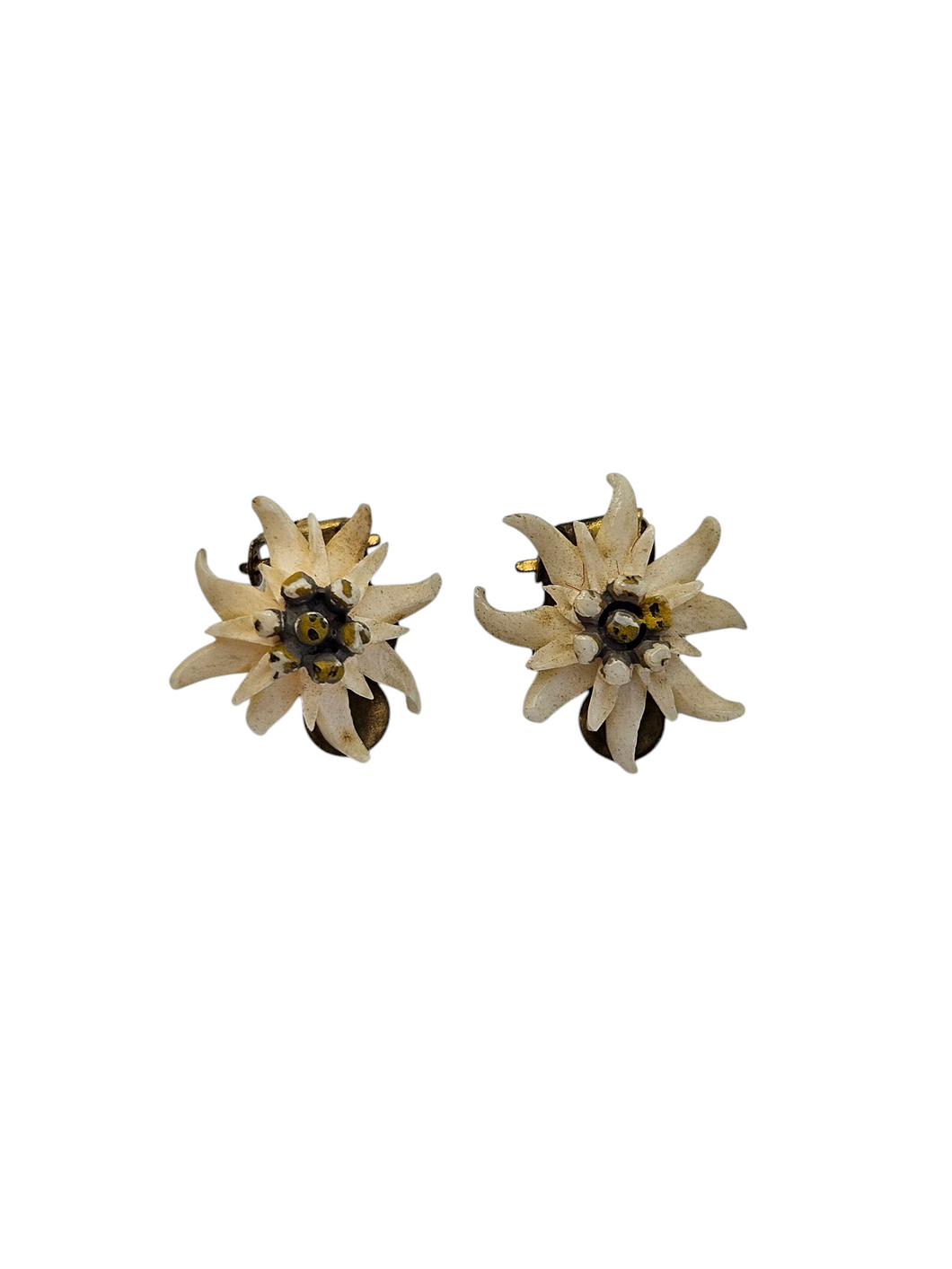1940s Carved Edelweiss Earrings