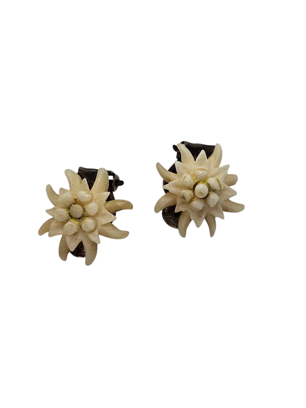 1940s Carved Edelweiss Earrings