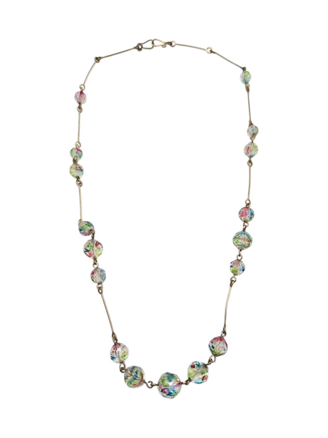 1920s Iris Glass and Rolled Wire Necklace