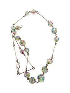 1920s Iris Glass and Rolled Wire Necklace