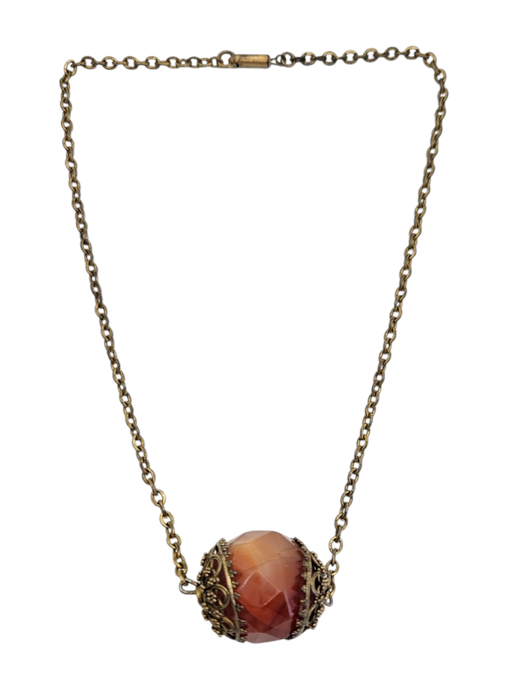 1950s Chunky Orange Stone Ball Necklace
