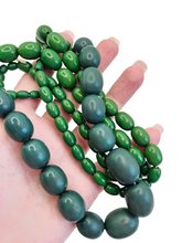Load image into Gallery viewer, 1940s Two Tone Green Galalith Long Beaded Necklace
