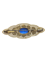 Load image into Gallery viewer, 1930s Czech Blue Glass Oval Filigree Brooch
