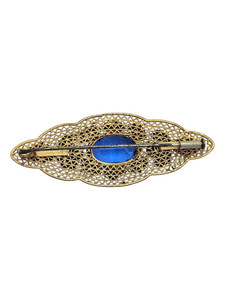 1930s Czech Blue Glass Oval Filigree Brooch