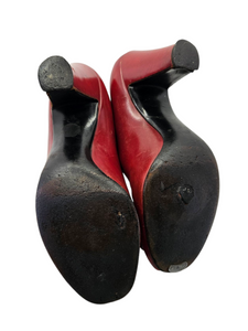 1940s Rare Lipstick Red Court Shoes With Leather Pom Pom
