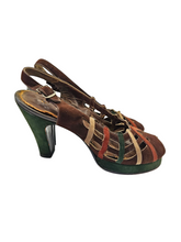 Load image into Gallery viewer, 1940s Rare Brown, Green, Cream and Tan Suede Platform Shoes
