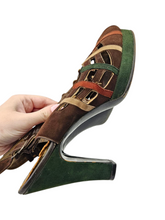 Load image into Gallery viewer, 1940s Rare Brown, Green, Cream and Tan Suede Platform Shoes

