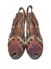 Load image into Gallery viewer, 1940s Rare Brown, Green, Cream and Tan Suede Platform Shoes
