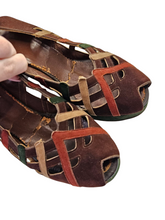 Load image into Gallery viewer, 1940s Rare Brown, Green, Cream and Tan Suede Platform Shoes

