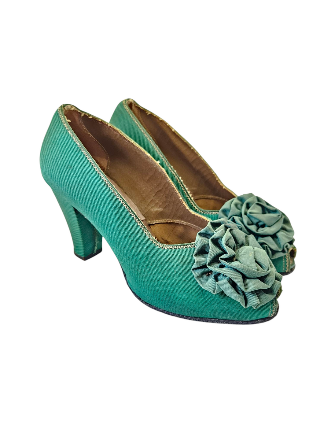 1940s Green Canvas Flower Court Shoes