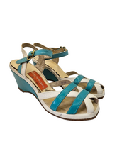 Load image into Gallery viewer, 1940s Rare Blue and White Strappy Sandals
