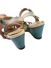 Load image into Gallery viewer, 1940s Rare Blue and White Strappy Sandals
