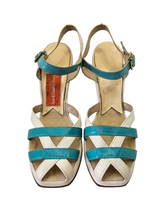 Load image into Gallery viewer, 1940s Rare Blue and White Strappy Sandals
