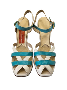 1940s Rare Blue and White Strappy Sandals