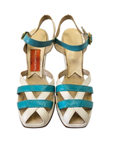 Load image into Gallery viewer, 1940s Rare Blue and White Strappy Sandals
