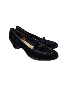 1940s Navy Blue Suede Knot Loafer Shoes