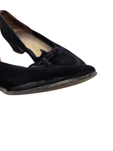 1940s Navy Blue Suede Knot Loafer Shoes