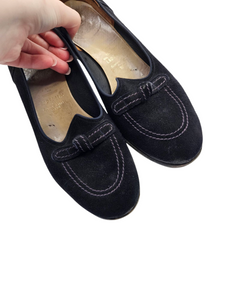 1940s Navy Blue Suede Knot Loafer Shoes