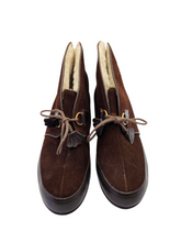 Load image into Gallery viewer, 1940s Brown Suede Fur Lined Lace Up Boots

