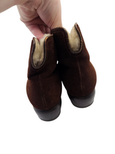 Load image into Gallery viewer, 1940s Brown Suede Fur Lined Lace Up Boots
