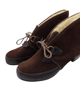 Load image into Gallery viewer, 1940s Brown Suede Fur Lined Lace Up Boots
