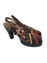 Load image into Gallery viewer, 1940s Rare Brown, Green, Cream and Tan Suede Platform Shoes
