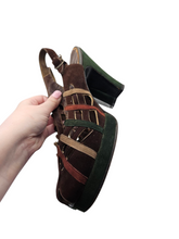 Load image into Gallery viewer, 1940s Rare Brown, Green, Cream and Tan Suede Platform Shoes
