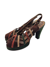 Load image into Gallery viewer, 1940s Rare Brown, Green, Cream and Tan Suede Platform Shoes
