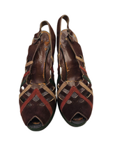 Load image into Gallery viewer, 1940s Rare Brown, Green, Cream and Tan Suede Platform Shoes
