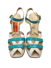 Load image into Gallery viewer, 1940s Rare Blue and White Strappy Sandals
