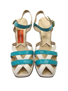 1940s Rare Blue and White Strappy Sandals