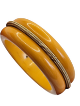 Load image into Gallery viewer, 1940s MEGA Egg Yolk Bakelite and Metal Bangle
