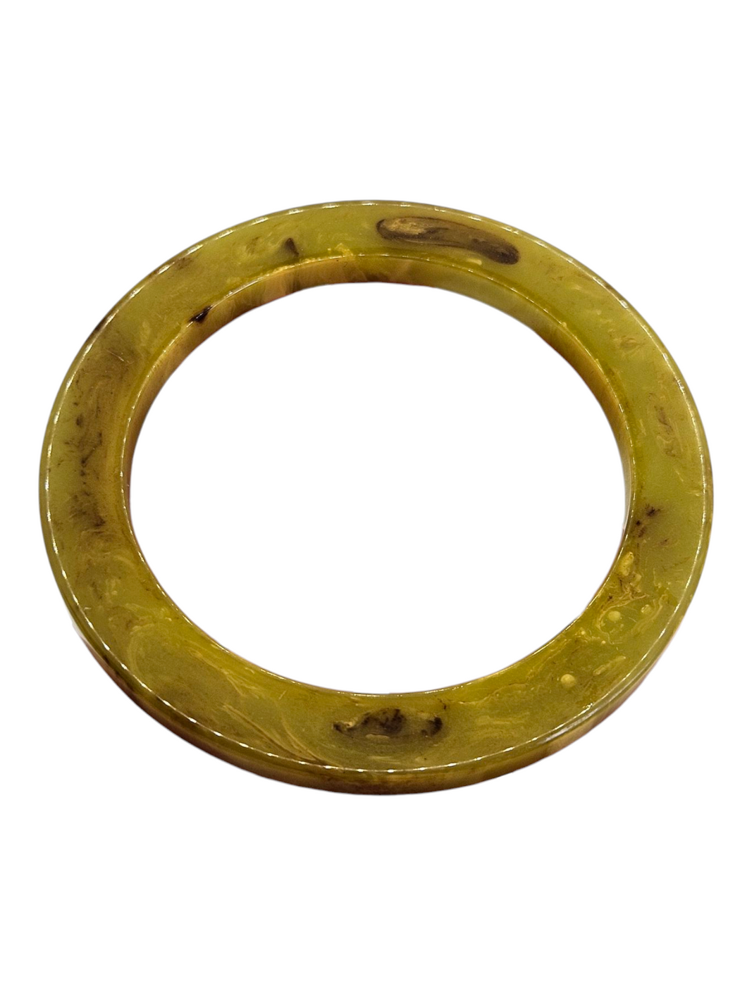 1940s Chartreuse Green and Brown Flat Cut Marbled Bakelite Bangle