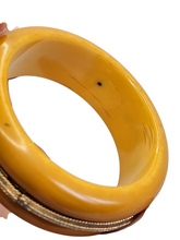 Load image into Gallery viewer, 1940s MEGA Egg Yolk Bakelite and Metal Bangle
