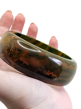 Load image into Gallery viewer, 1940s MEGA Orange and Green Marbled Chunky Bangle
