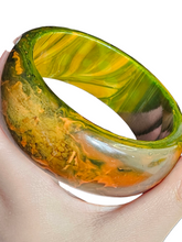 Load image into Gallery viewer, 1940s MEGA Orange and Green Marbled Chunky Bangle
