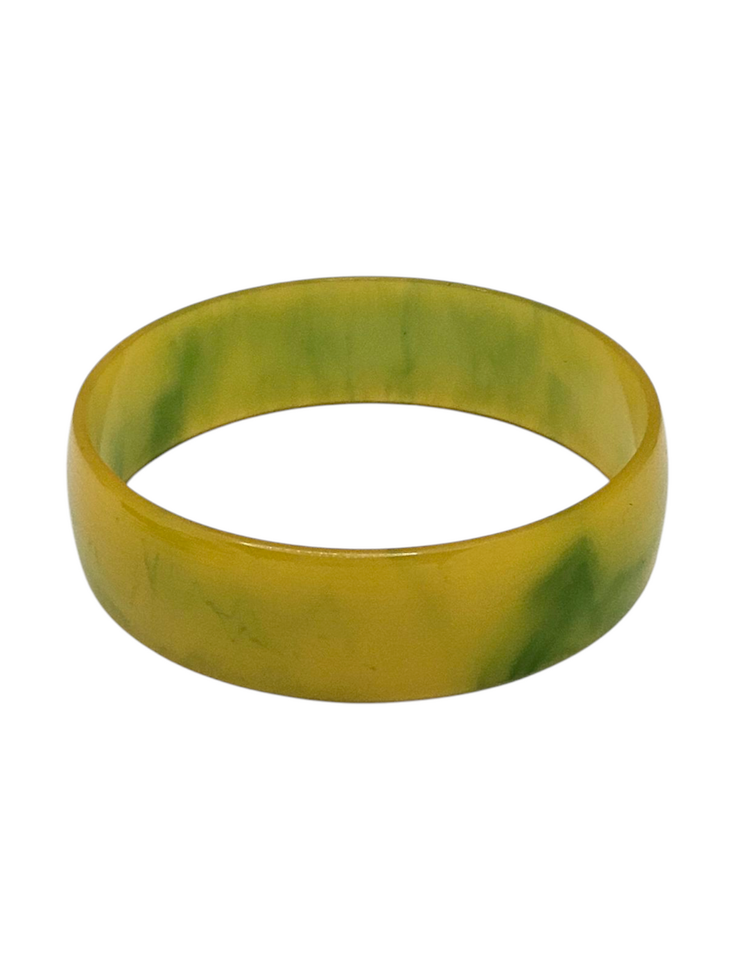 1940s Bright Yellow and Green Marbled Thin Bakelite Bangle