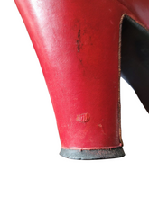 Load image into Gallery viewer, 1940s Rare Lipstick Red Court Shoes With Leather Pom Pom
