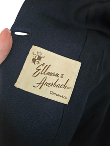 1940s Navy Blue Gabardine Beaded Double Collar Suit