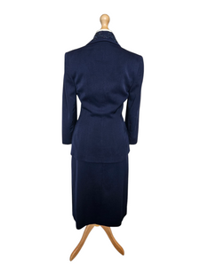 1940s Navy Blue Gabardine Beaded Double Collar Suit